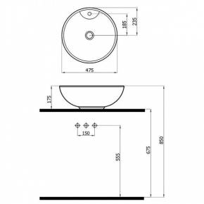 Nadgradni lavabo NEWART-1 5010BT - dimenzije  » Kliknite za uvecanje ->